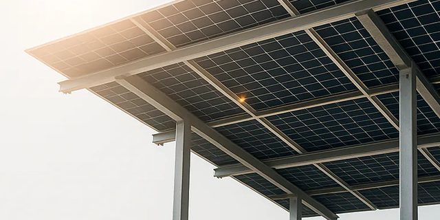 Underside of a residential rooftop array in afternoon sun